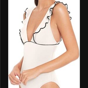 Robin Piccone  cream and black trim  Ruffled Swimsuit S